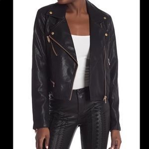 Black leather jacket rose gold hardware
